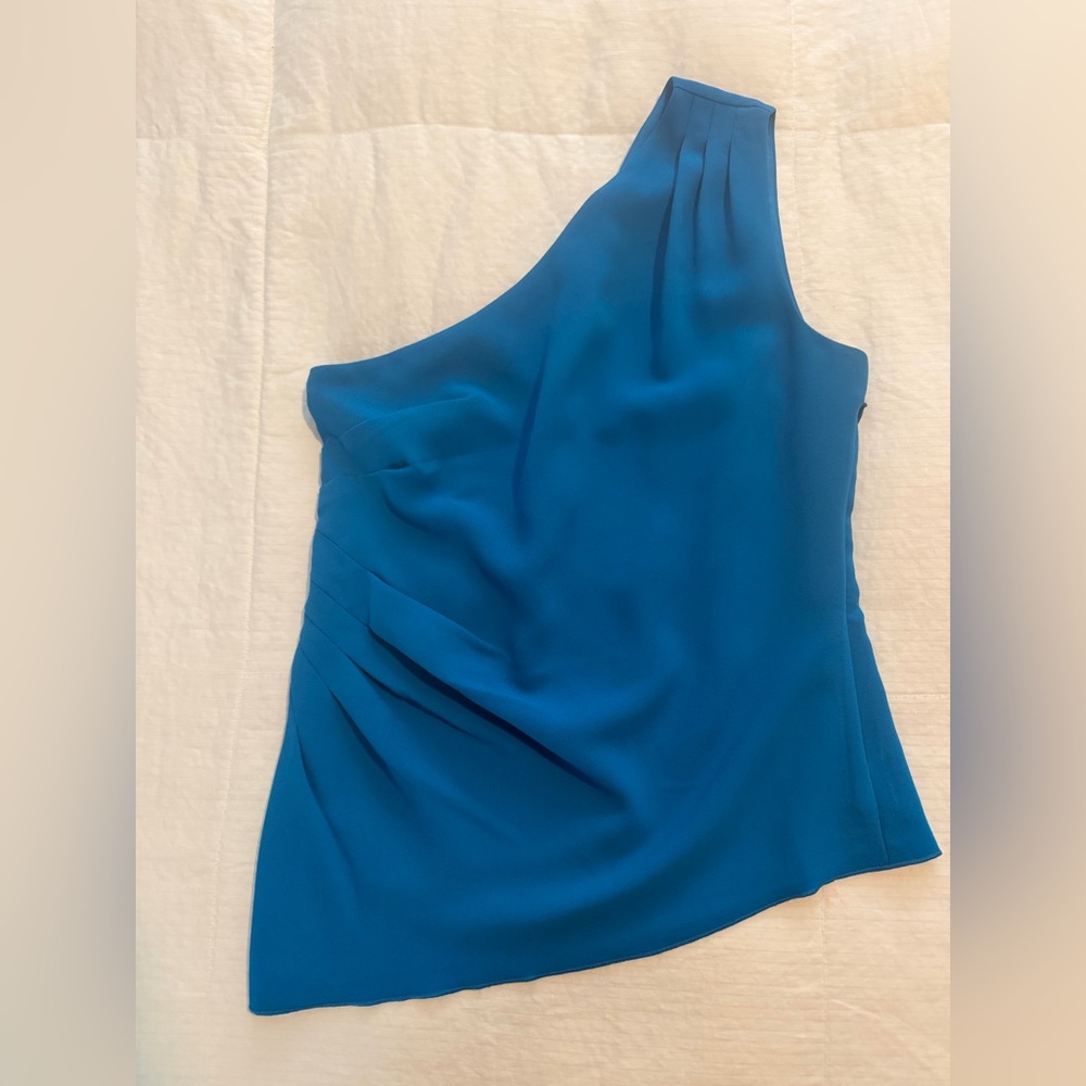 NWT White House Black Market One Shoulder Bodice Top Size 0 Aegean Sea Blue